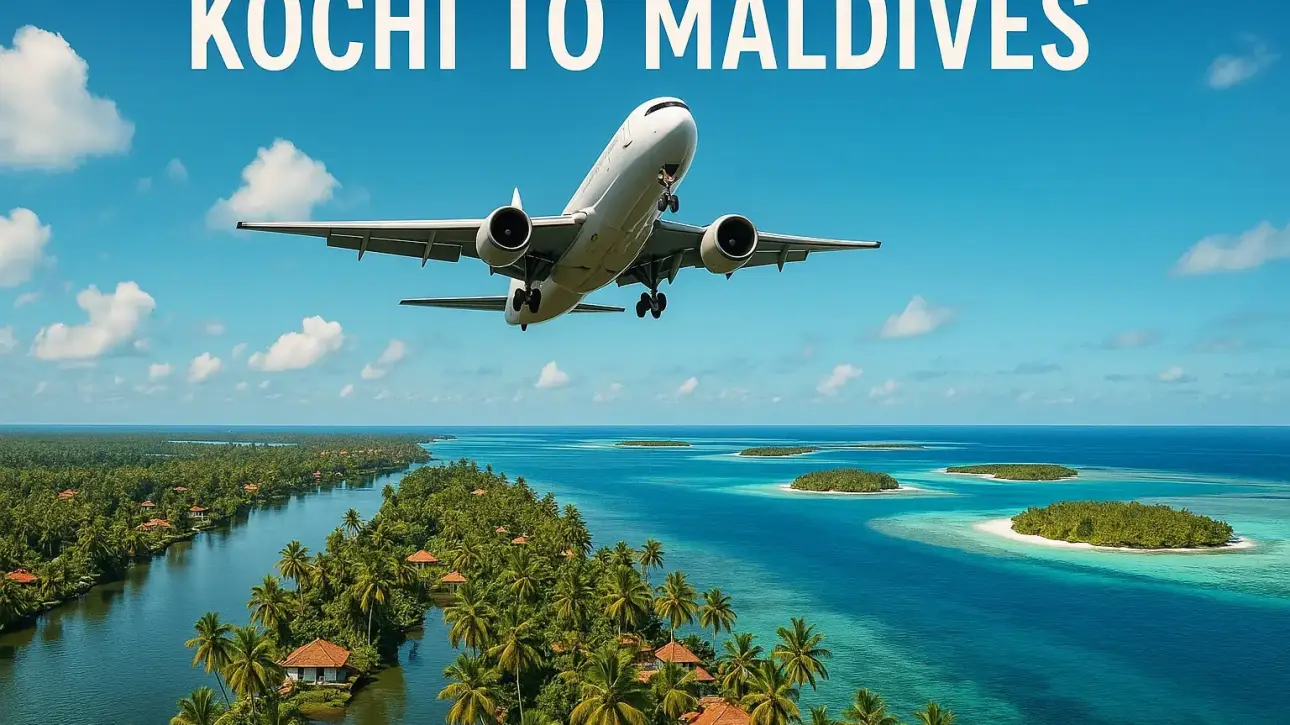 Airplane taking off from Kochi toward Maldives islands