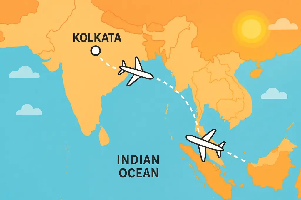 Illustrated travel route from Kolkata to Maldives