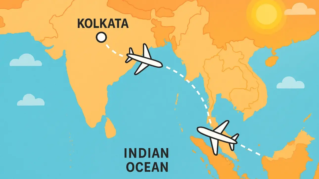 Illustrated travel route from Kolkata to Maldives