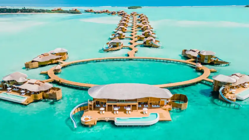Overwater villas at a Maldives resort