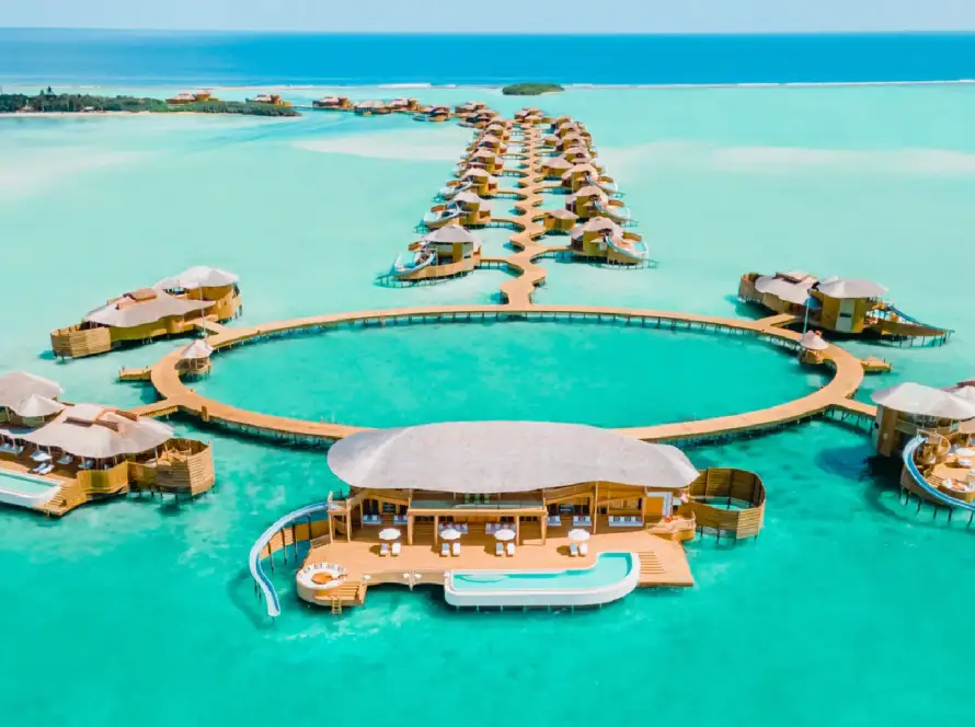 Overwater villas at a Maldives resort