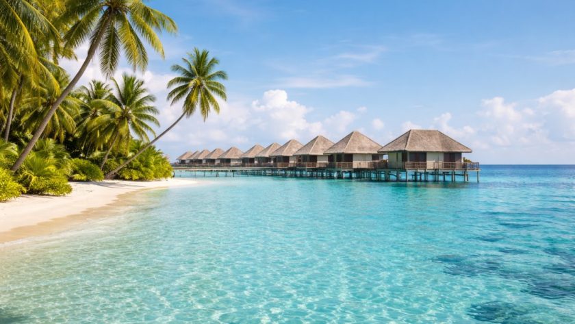 Maldives overwater villas and beach