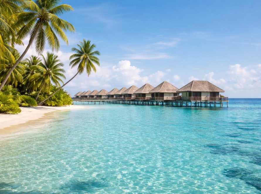 Maldives overwater villas and beach