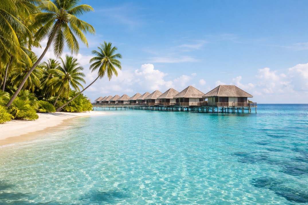 Maldives overwater villas and beach