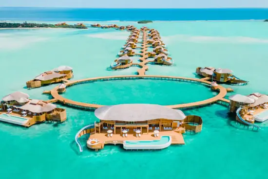 Overwater villas at a Maldives resort